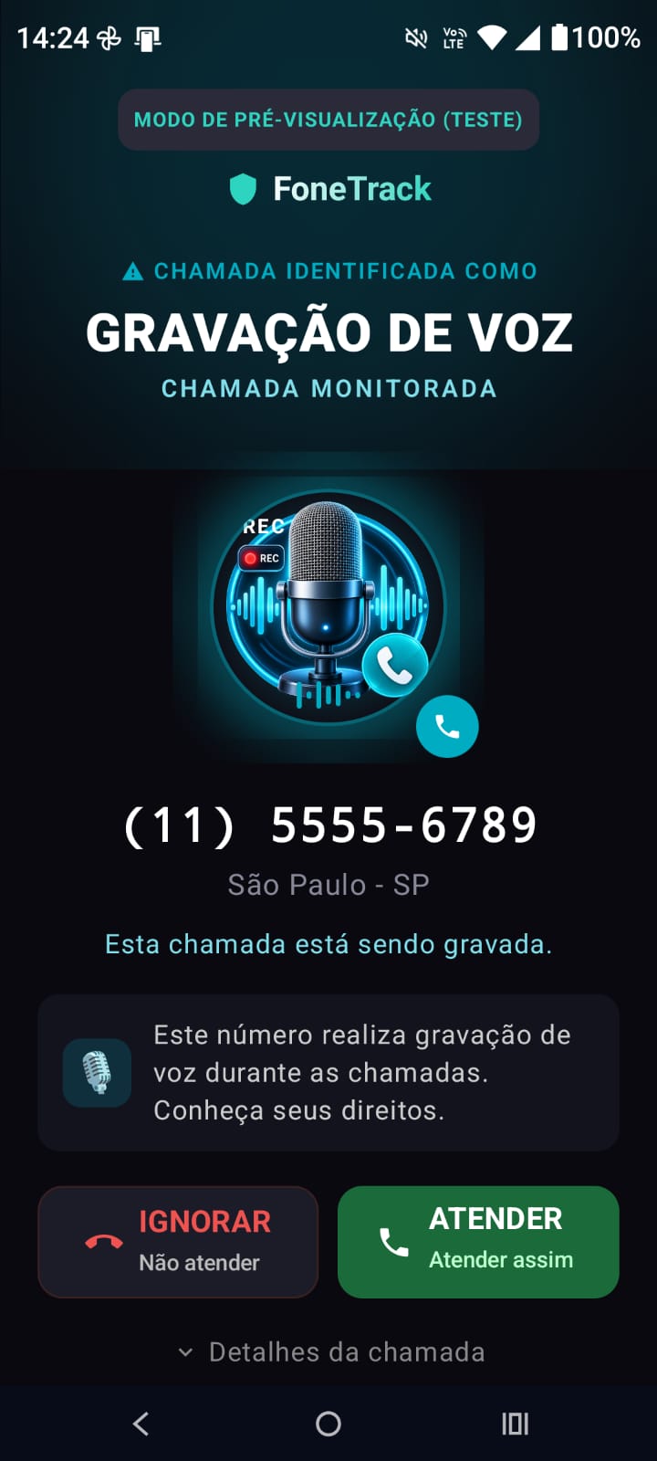 Histórico nativo de chamadas com origem por DDD